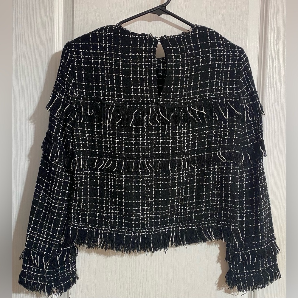 Zara Tweed Textured Long Sleeved Career Preppy Top Size XS - Picture 5 of 7